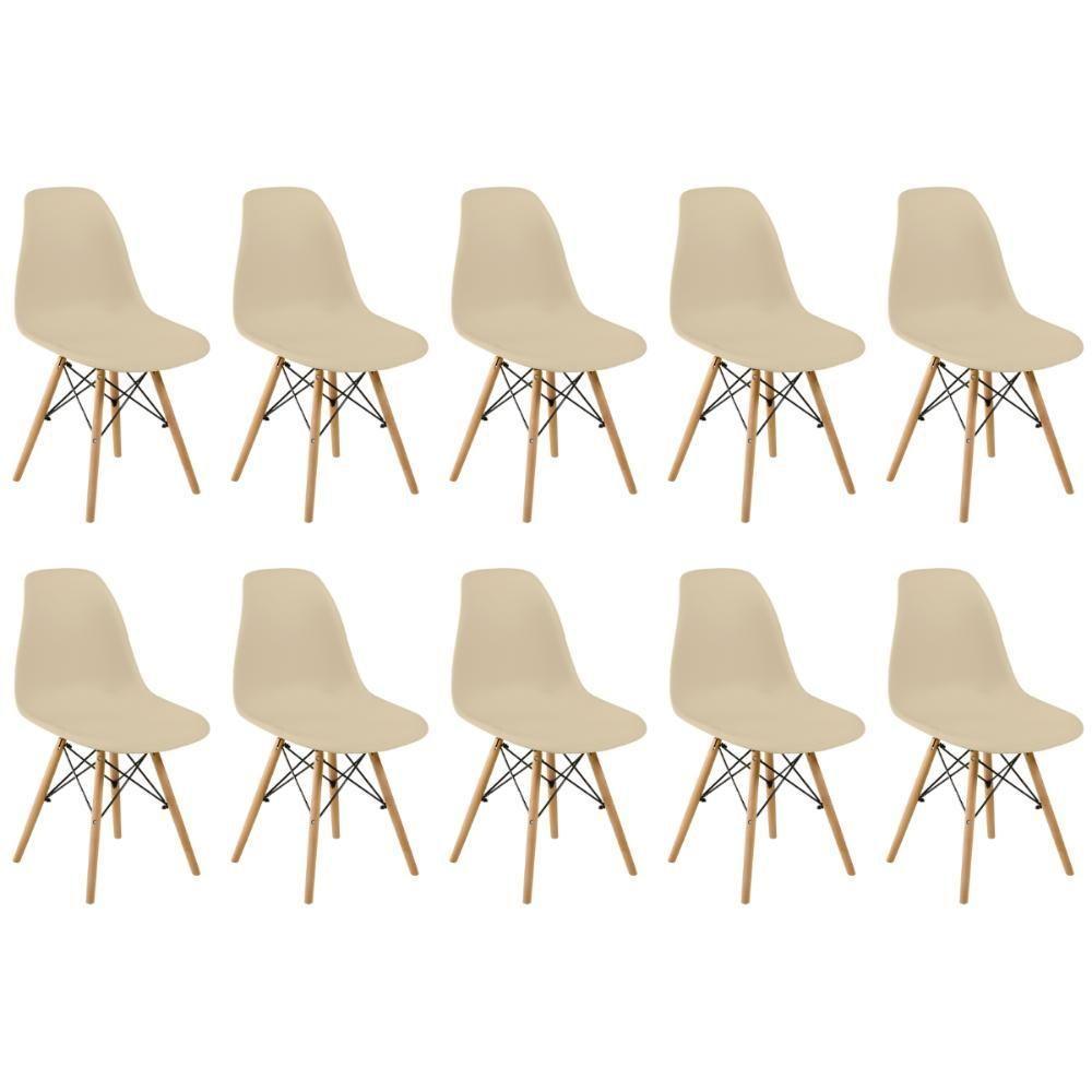 Conjunto 10 Cadeiras Charles Eames Eiffel Wood Base Madeira - Nude - 1