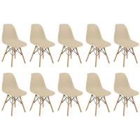 Conjunto 10 Cadeiras Charles Eames Eiffel Wood Base Madeira - Nude - 1