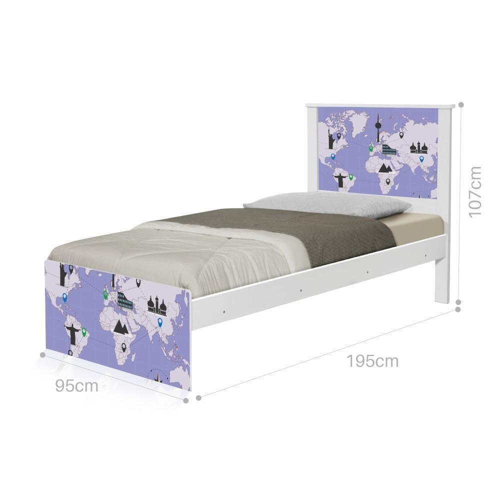 Cama Solteiro Adesivada Mapa Viagens Com Colchão - 2