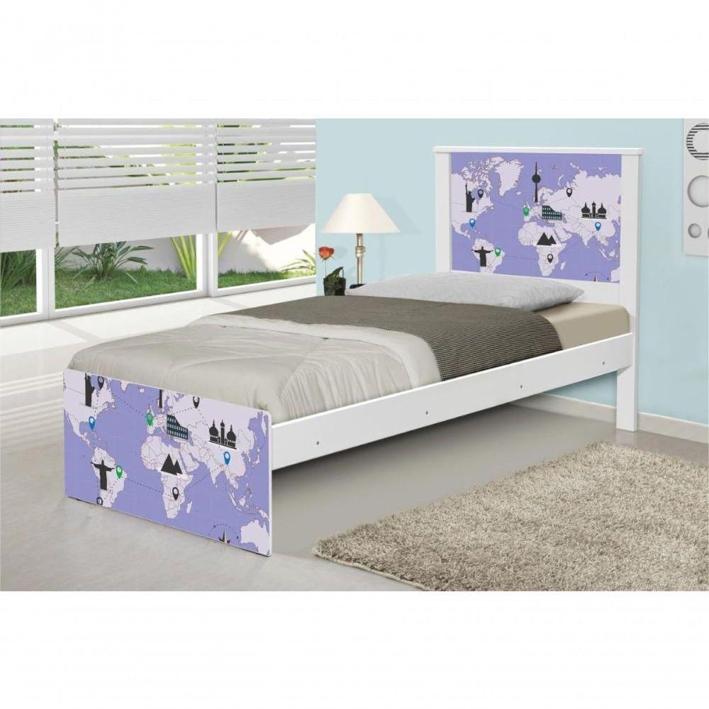 Cama Solteiro Adesivada Mapa Viagens Com Colchão - 4