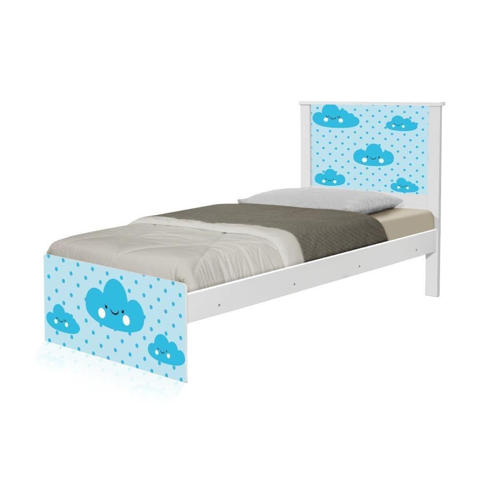 Cama Solteiro Adesivada Nuvem Menino Com Colchão - 1