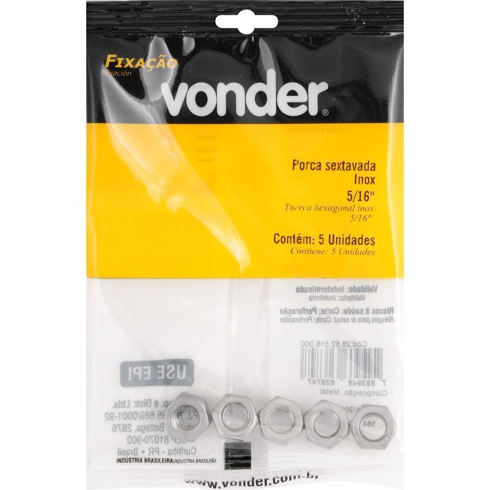 Porca Sextavada Inox 5-16'' Com 5 Peças Vonder - 1