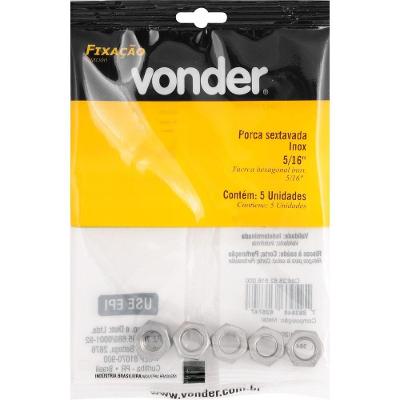 Porca Sextavada Inox 5-16'' Com 5 Peças Vonder