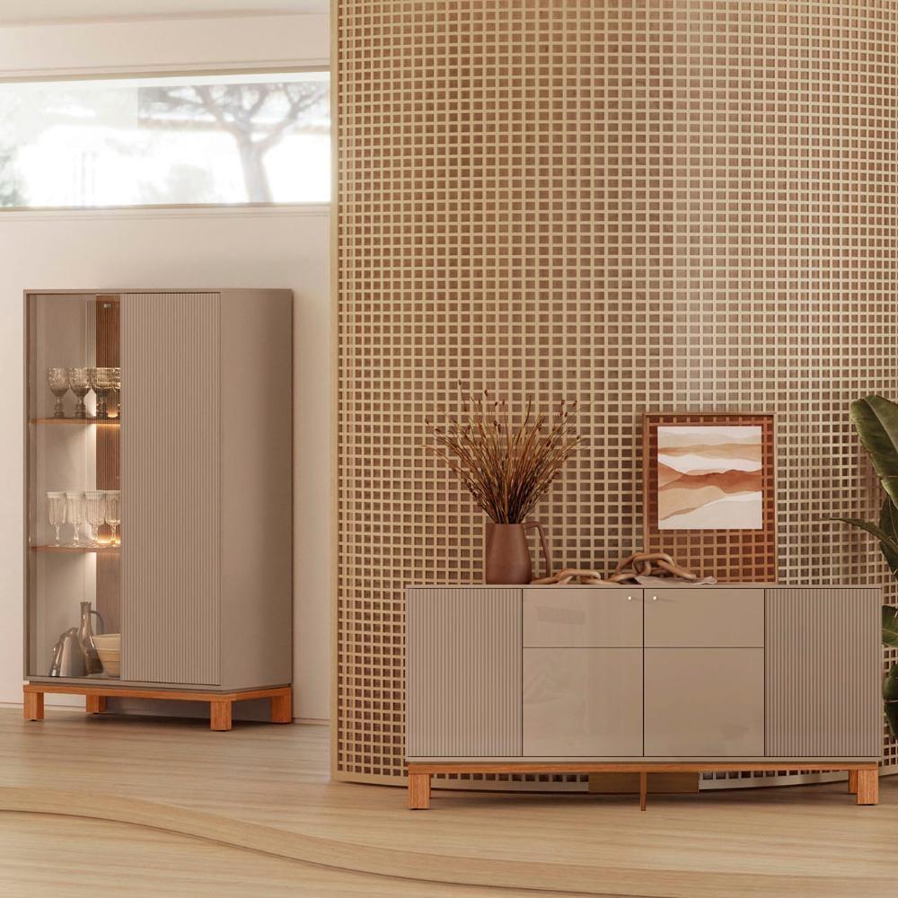 Buffet Aparador E Cristaleira Com Led Lucca Areia-freijó C01 - Mpozenato - 2