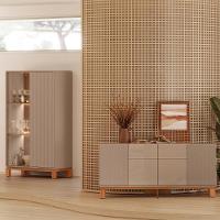 Buffet Aparador E Cristaleira Com Led Lucca Areia-freijó C01 - Mpozenato - 2