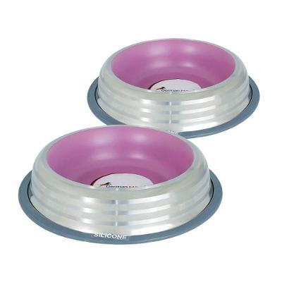 Conjunto De Comedouros Inox Premium Rosa 450ml - Antiderrapante E Fácil Limpeza