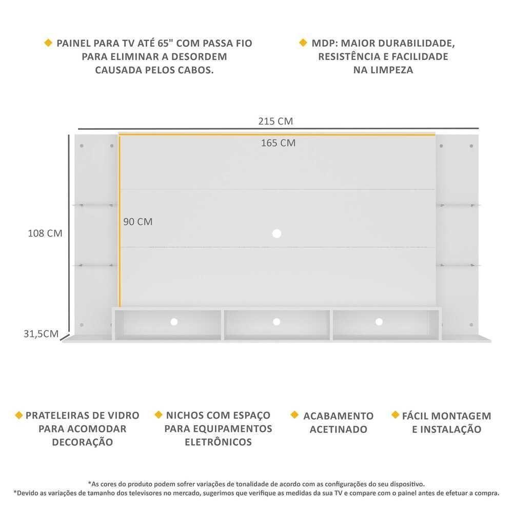 Painel Tv 65" Com Prateleiras De Vidro Brasil Plus Multimóveis Br3113 Branco - 5