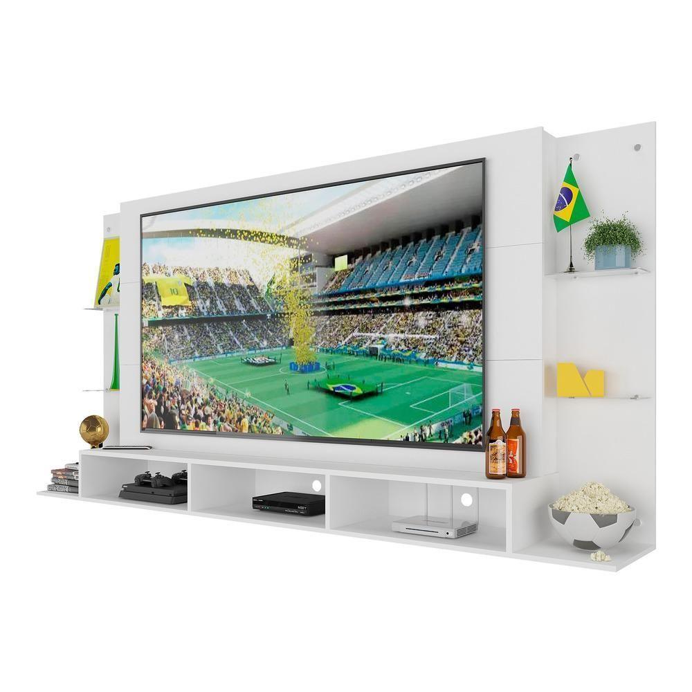 Painel Tv 65" Com Prateleiras De Vidro Brasil Plus Multimóveis Br3113 Branco - 6