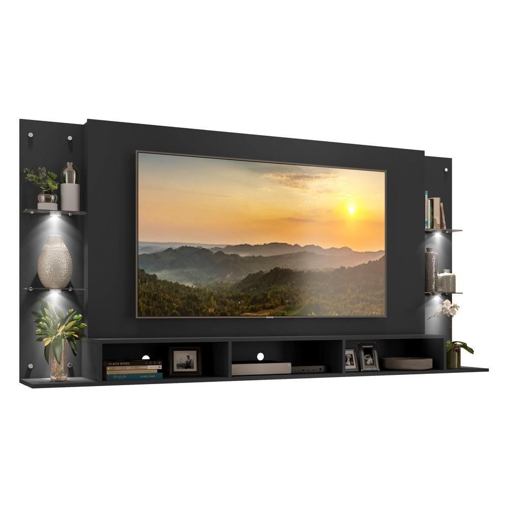 Painel Tv 65´´ Com 4 Leds E Prateleiras De Vidro Preto - 6
