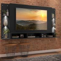 Painel Tv 65´´ Com 4 Leds E Prateleiras De Vidro Preto
