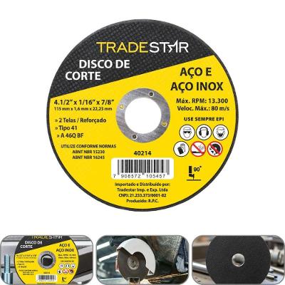 Disco De Corte 115 X 1,6 Mm Furo 7/8 Aço E Inox Tradestar