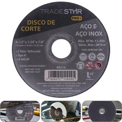 Disco De Corte 115 X 1 Mm Furo 7/8 Mm Metal Pro Tradestar