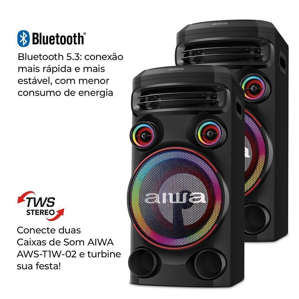 Caixa De Som Torre AIWA 1600W 1 Woofer10 Bluetooth RGB USB Preta AWS-T1W-02 Bivolt - 3