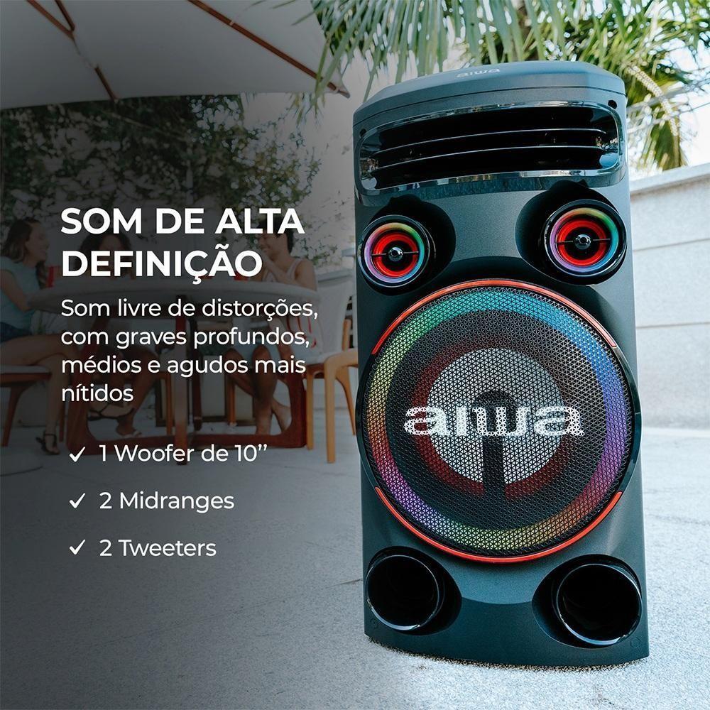 Caixa De Som Torre AIWA 1600W 1 Woofer10 Bluetooth RGB USB Preta AWS-T1W-02 Bivolt - 9