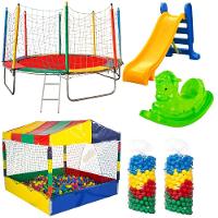 Cama Elastica 3,05m Escorrega Medio Gangorra Piscina De Bolinhas 1,50m Com 1000 Bolinhas - 1