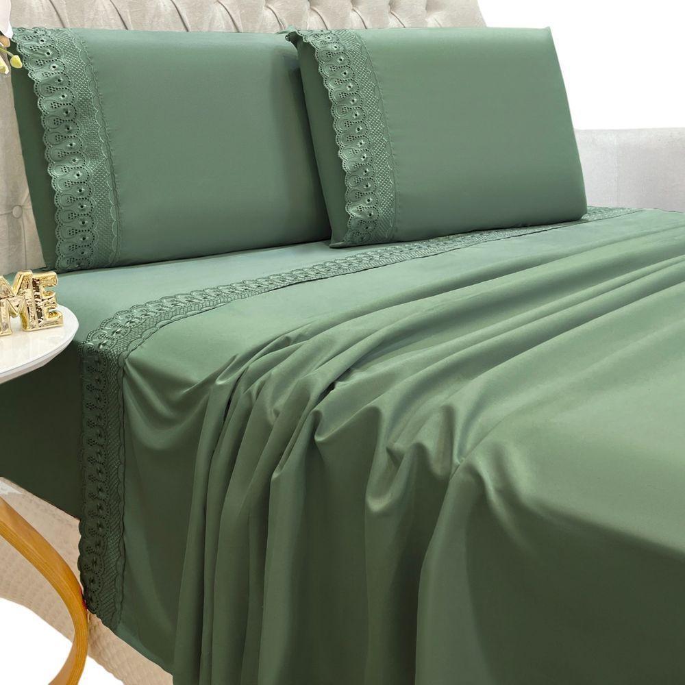 Jogo Lençol King Grace Bordado 4pç 100% Poliéster - Esmeral - 1