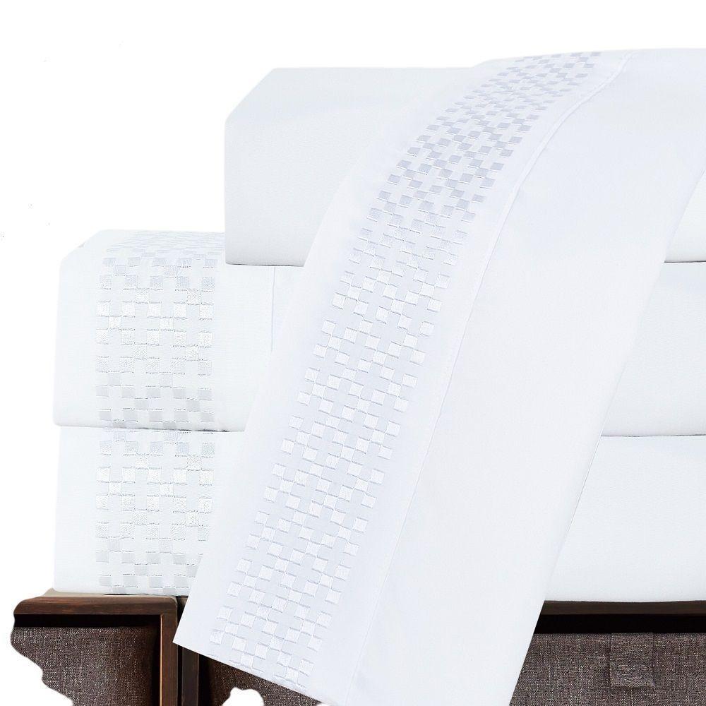 Jogo Lençol Queen Elegance Bordado 4pç 100% Poliéster - Branco - 1