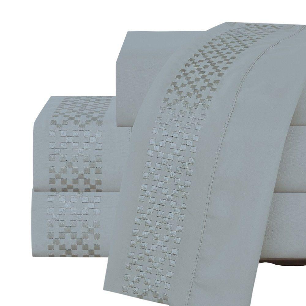 Jogo Lençol Queen Elegance Bordado 4pç 100% Poliéster - Cinza - 1