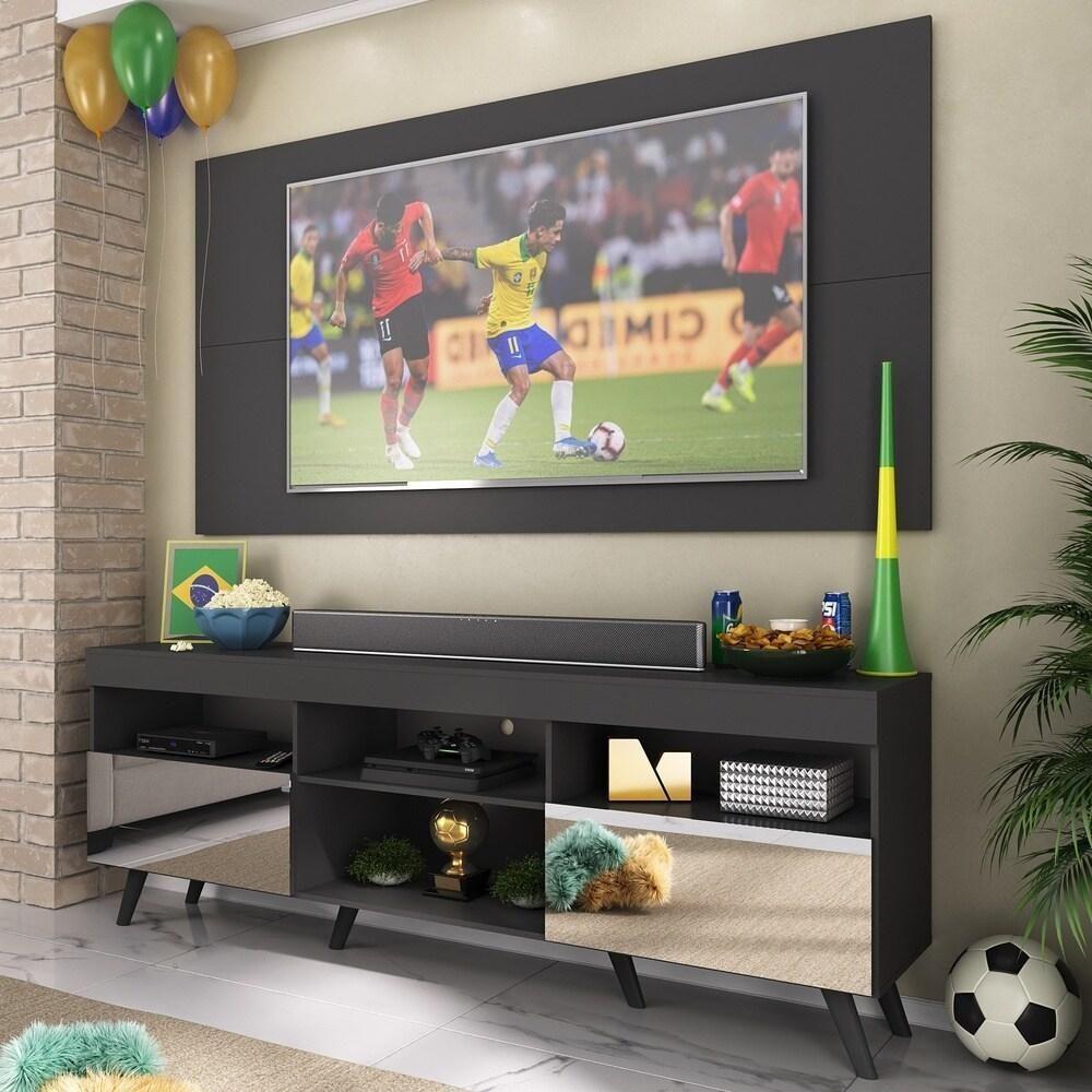 Rack C/ Painel Tv 65" Com Espelho Holanda Br3138 Preto - 1