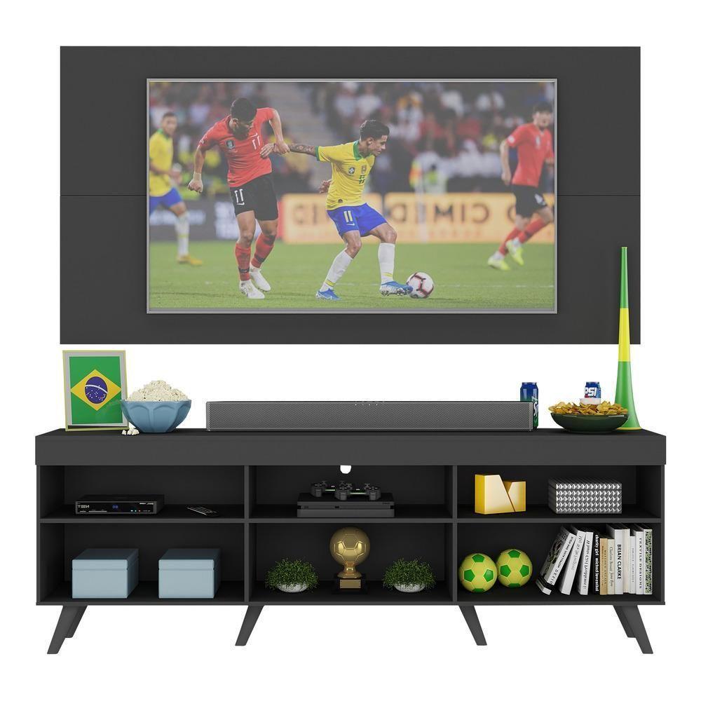 Rack C/ Painel Tv 65" Com Espelho Holanda Br3138 Preto - 3