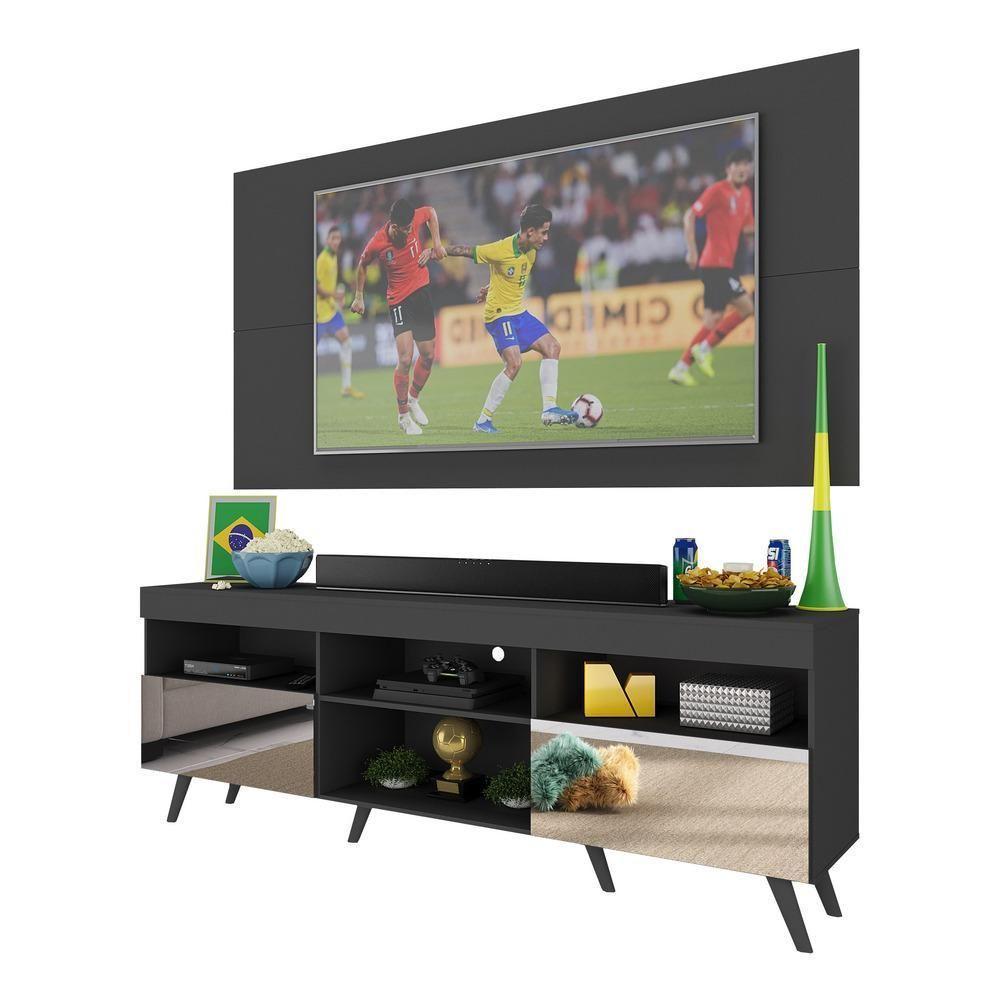 Rack C/ Painel Tv 65" Com Espelho Holanda Br3138 Preto - 6