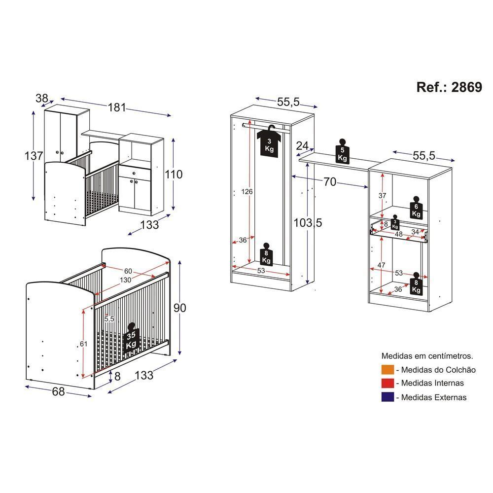 Quarto de Bebê Completo com Berço Guarda-Roupa e Cômoda - 4