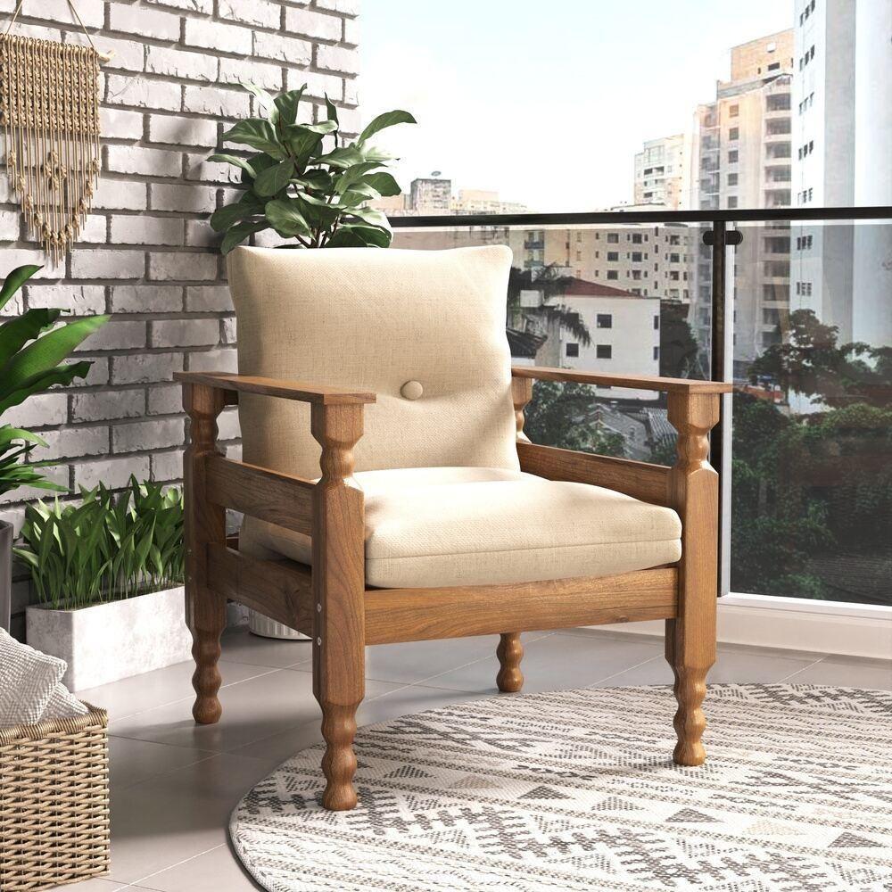 Poltrona Madeira Maciça Liz Cr7003.T62 Imbuia/Bege - 1