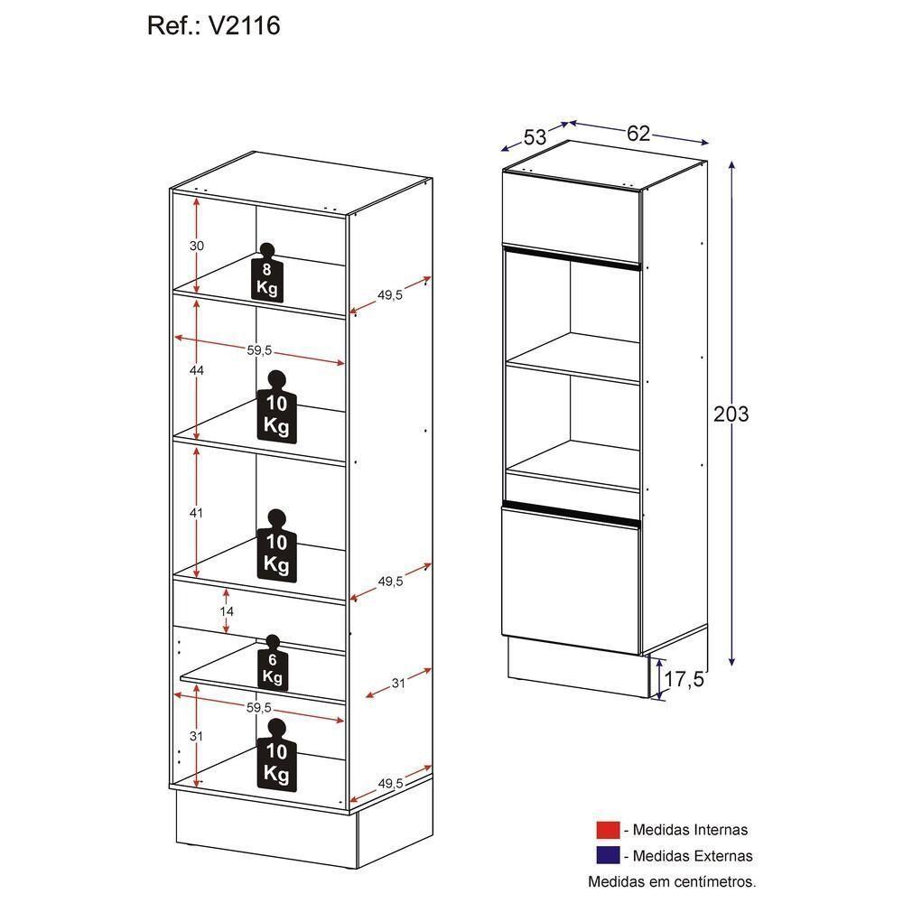 Paneleiro 2 Portas 63cm Com Rodapé Para Forno E Microondas Veneza Multimóveis V2116 Preto Preto - 4