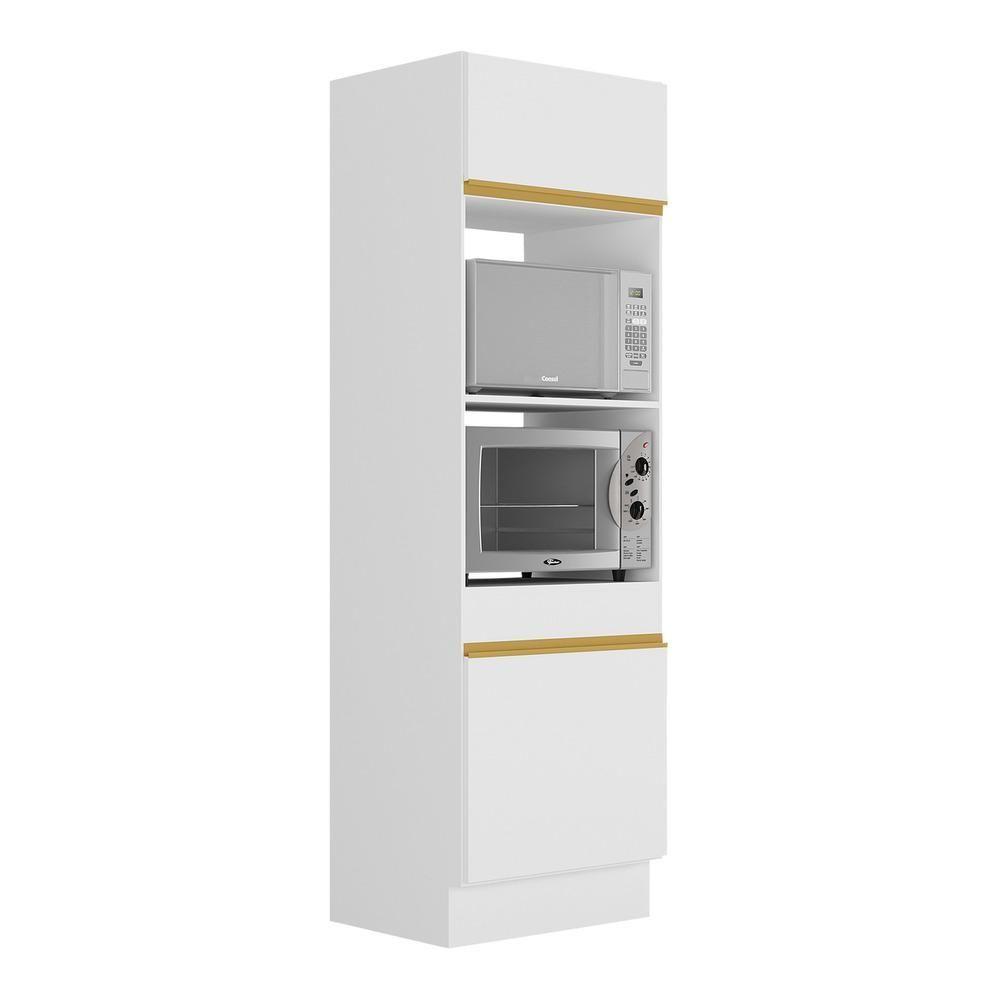 Paneleiro 2 Portas 63cm Com Rodapé Para Forno E Microondas Veneza Multimóveis V2116 Branco/dourado Branco/dourado - 1