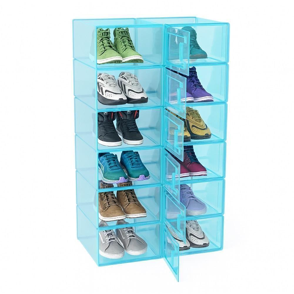 Kit 6 Box Multiuso Dobravel Sapatos Caixa Empilhavel Com Tampa Organizacao Closet Quarto Guarda - 1