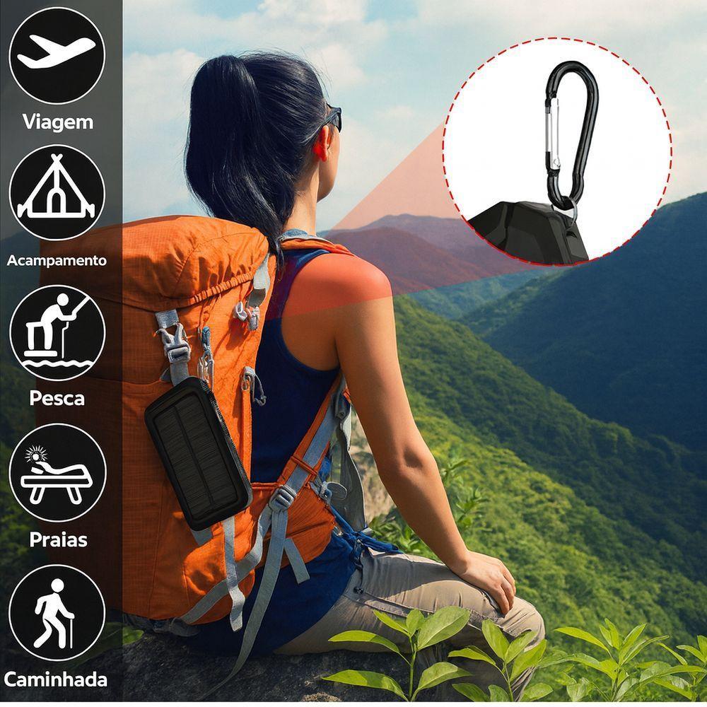 Carregador Portátil Power Bank Solar Usb Preto – Energia Sustentável Em Qualquer Lugar - 4