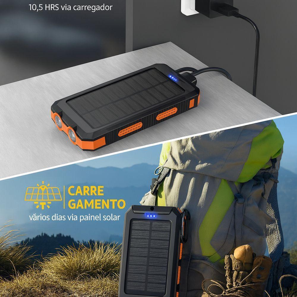 Carregador Portátil Power Bank Solar Usb Preto – Energia Sustentável Em Qualquer Lugar - 5