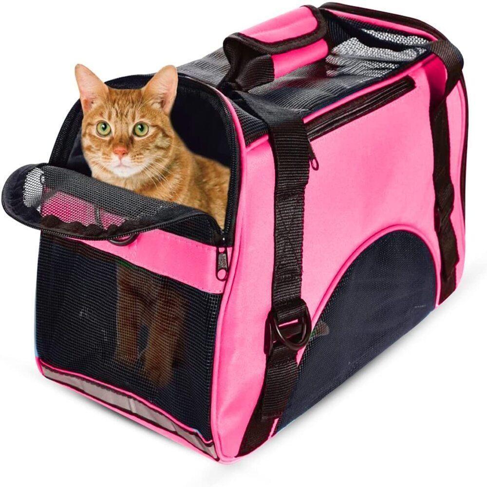 Mochila Pet Cachorro Bolsa Transporte Gato Canguru Cães Mala Dobrável Viagem Avião Carro Rosa - 1
