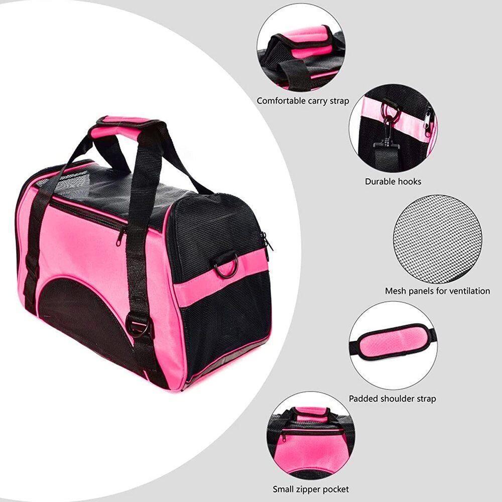 Mochila Pet Cachorro Bolsa Transporte Gato Canguru Cães Mala Dobrável Viagem Avião Carro Rosa - 4