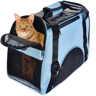 Mochila Pet Cachorro Bolsa Transporte Gato Canguru Cães Mala Dobrável Viagem Avião Carro Azul