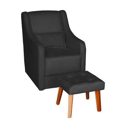 Poltrona Para Amamentação e Descanso Glamour Com Puff e Almofada Confortavel preto