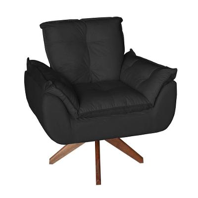 Poltrona Cadeira Glamour Opala Com Base Giratória 30cm Em Madeira preto