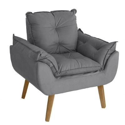Poltrona Cadeira Glamour Com Pés Quadrado cinza