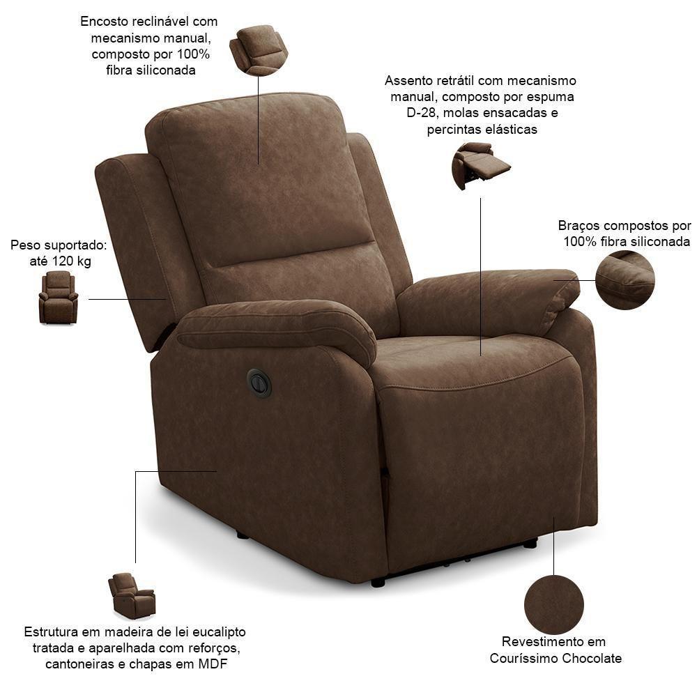 Poltrona Do Papai Retrátil Reclinável Lutz F04 Couríssimo Chocolate - Lyam Decor - 3