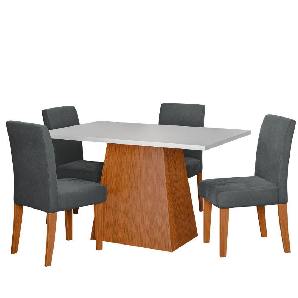 Conjunto Sala De Jantar Mesa 1,36m Trento 4 Cadeiras Trieste Dobuê Madeirado/grafite - 1