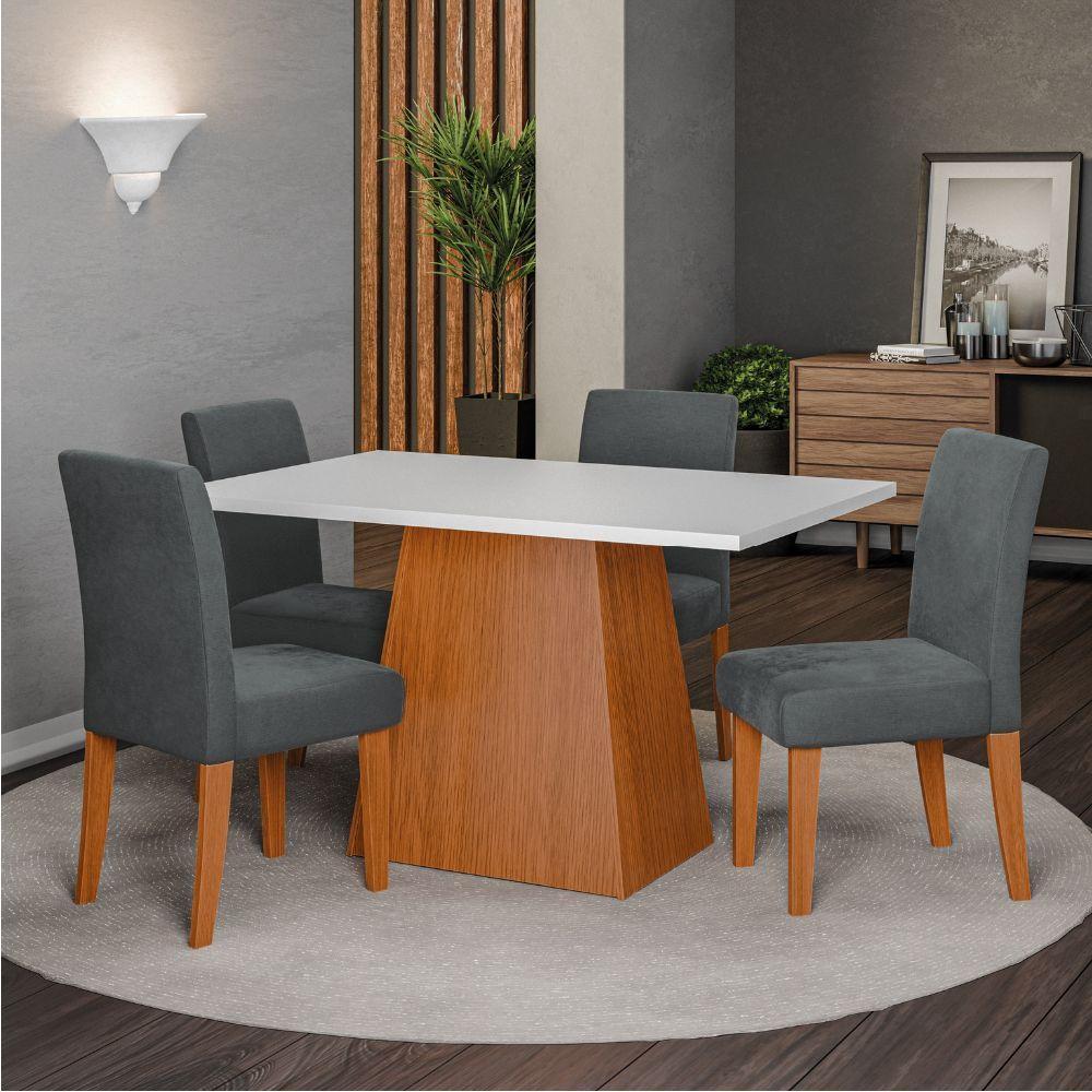 Conjunto Sala De Jantar Mesa 1,36m Trento 4 Cadeiras Trieste Dobuê Madeirado/grafite - 2