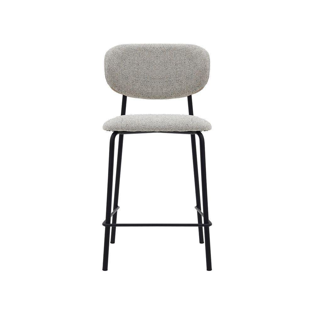 Banqueta Alta Manuela Estofada Cinza Base Reforçada Em Aço Waw Design - 2