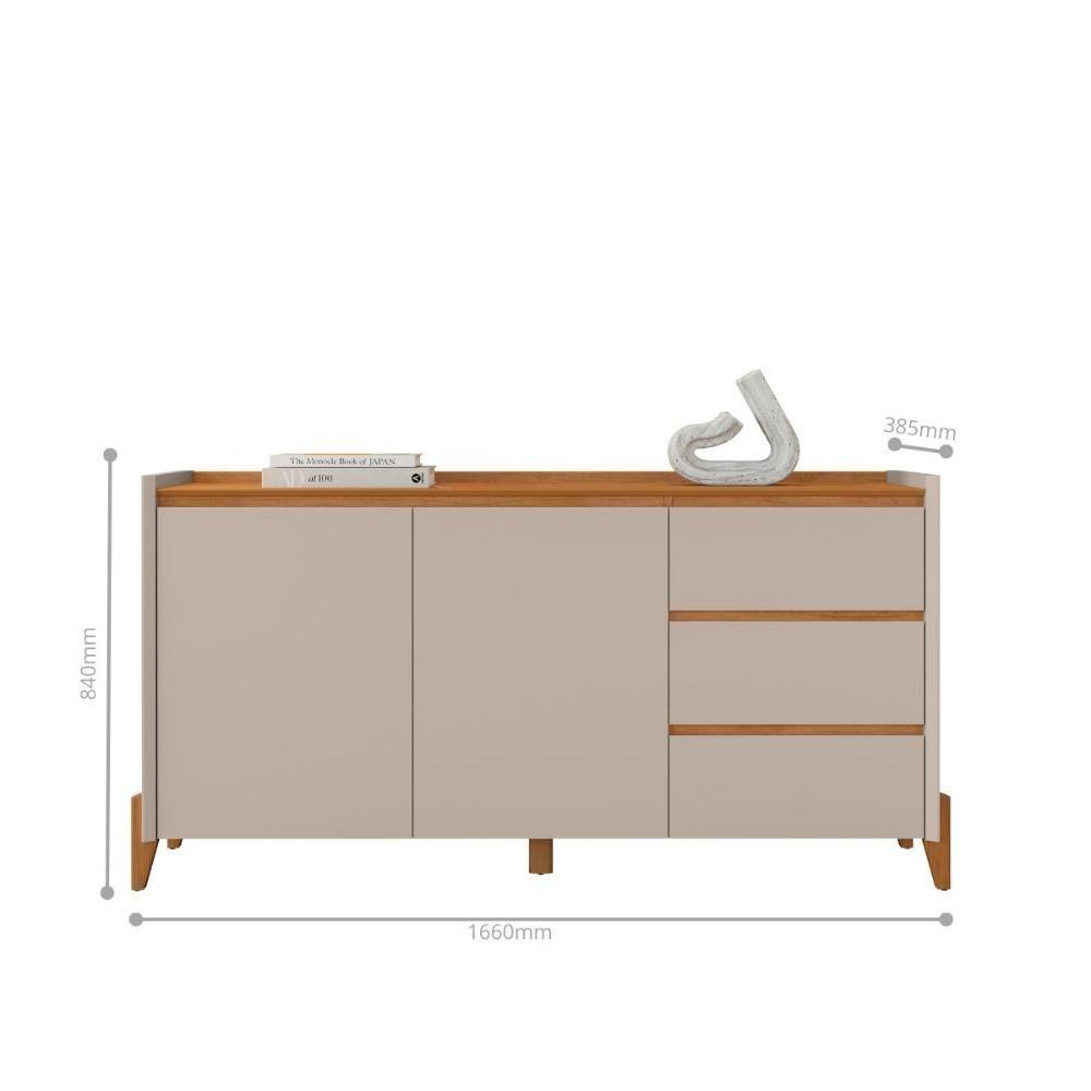 Buffet Aparador Para Sala 3 Gavetas Lens Cedro Off White - 2