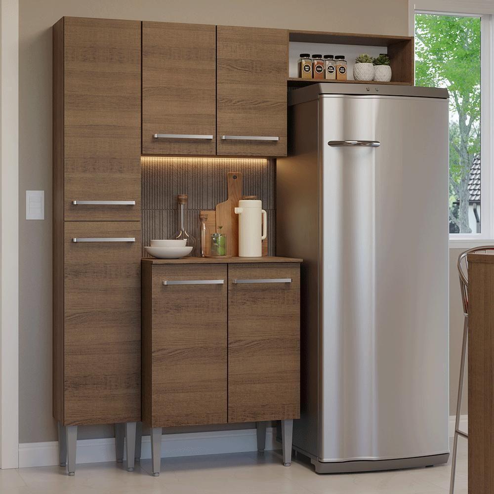 Armário De Cozinha Compacta 156 Cm Rustic Emilly Madesa 03 Rustic - 1