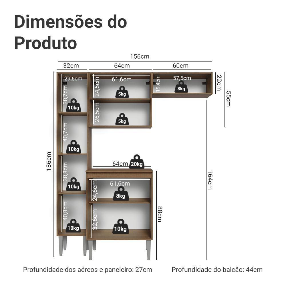 Armário De Cozinha Compacta 156 Cm Rustic Emilly Madesa 03 Rustic - 3