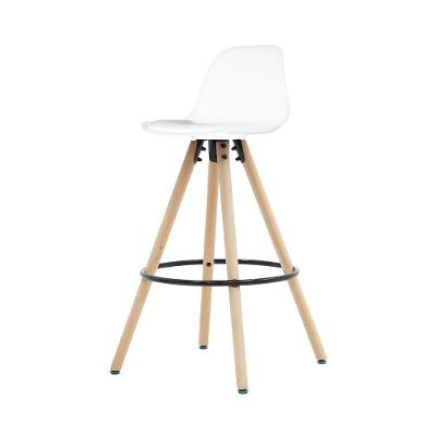 Banqueta Saarinen Alta Branca 94cm Assento Estofado Com Base De Madeira