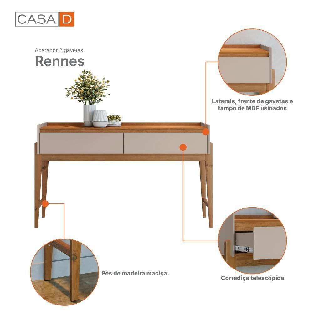 Aparador Para Sala 2 Gavetas Moscou Cedro Off White - 4