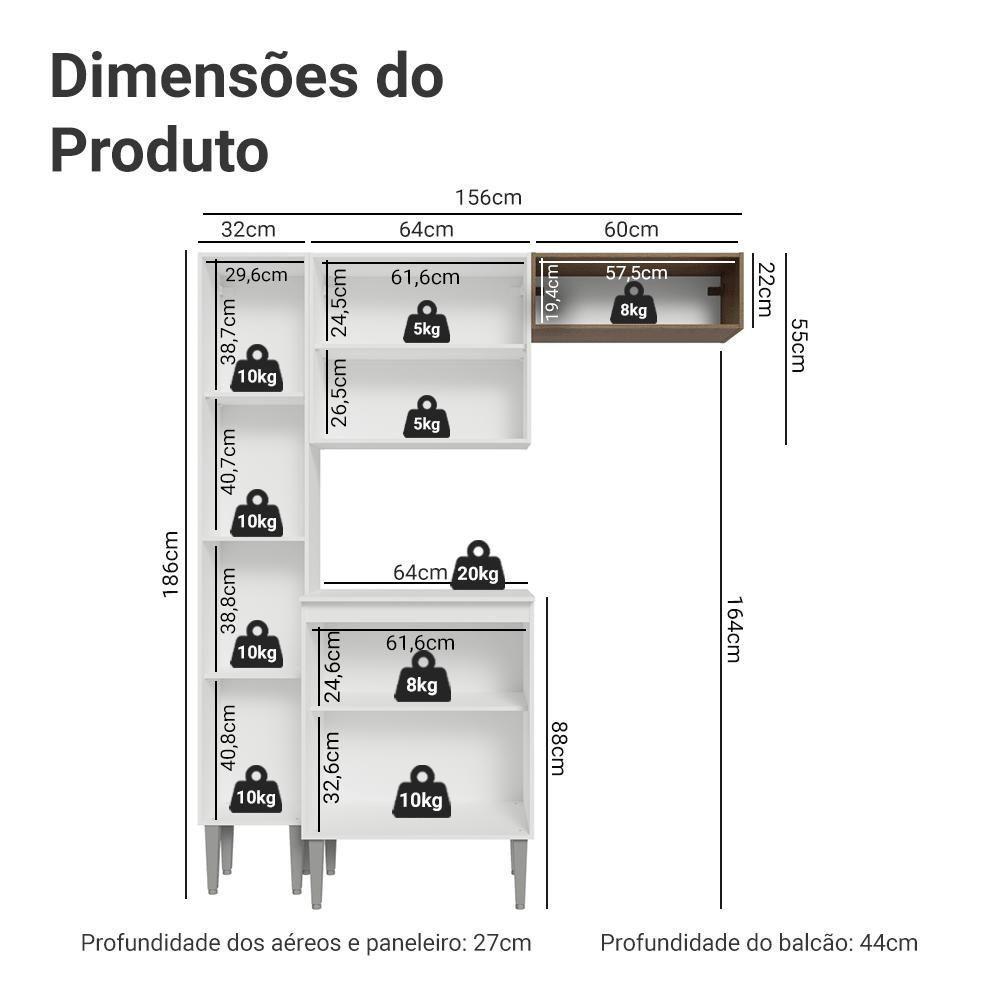 Armário De Cozinha Compacta 156 Cm Emilly Madesa 03 Branco/rustic - 3