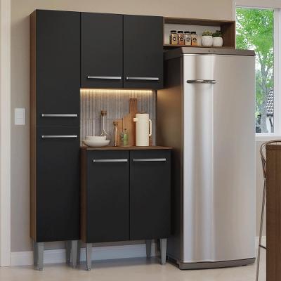 Armário de Cozinha Compacta Emilly 6 Portas 1 Gaveta MDF 156 cm Rustic e Preto