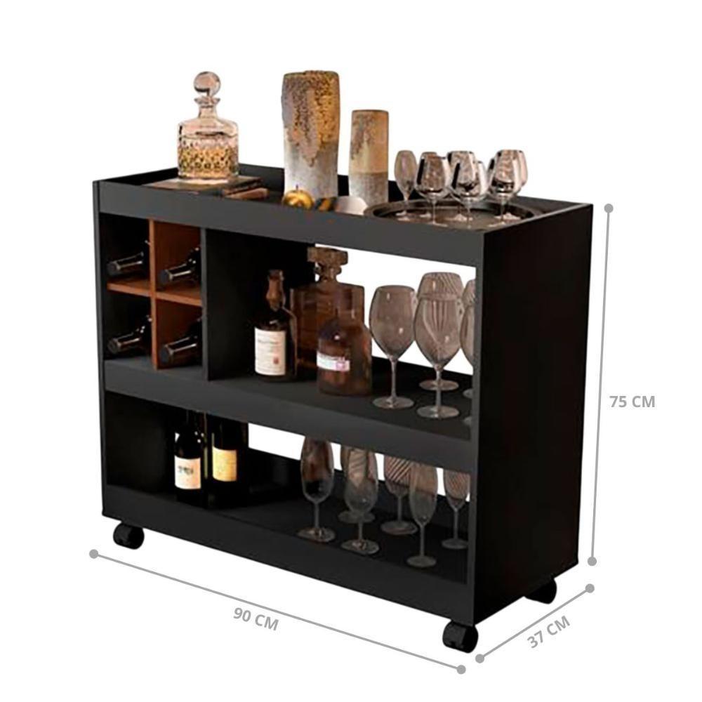 Aparador Adega Dallas Preto-nature Com Rodízios - 3